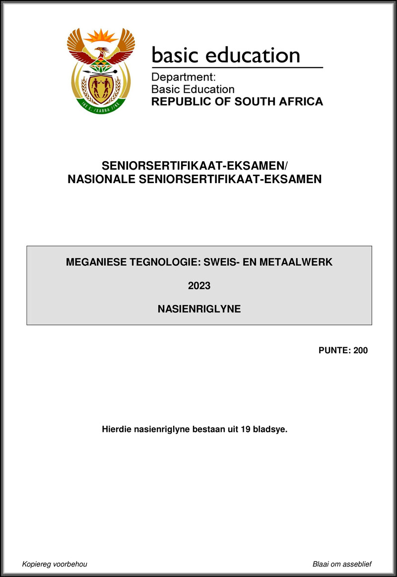 Grade 12 Mechanical Technology past paper 2023 – mechanical technology may june 2023 welding metalwork mg afr gr12