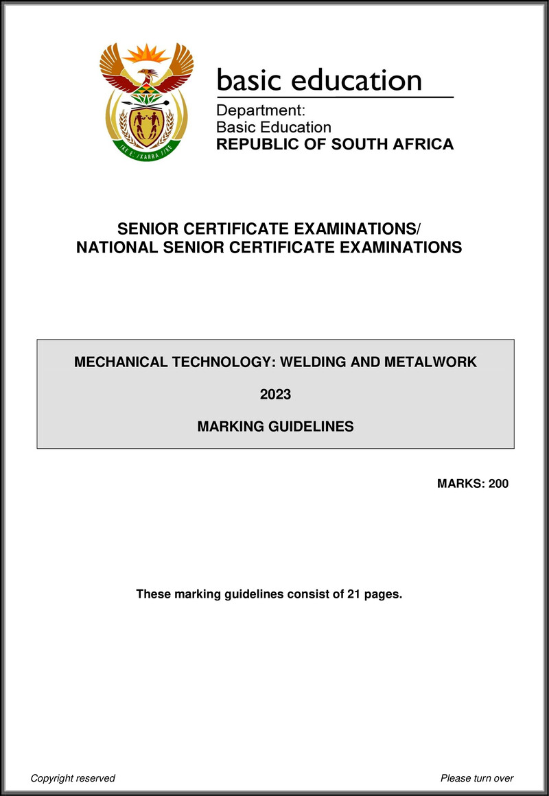 Grade 12 Mechanical Technology past paper 2023 – mechanical technology may june 2023 welding metalwork mg eng gr12