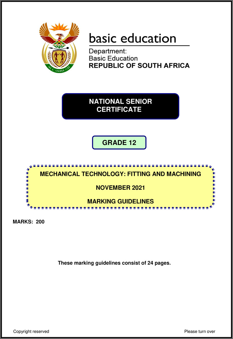Grade 12 Mechanical Technology past paper 2021 – mechanical technology nov 2021 fitting machining mg eng gr12