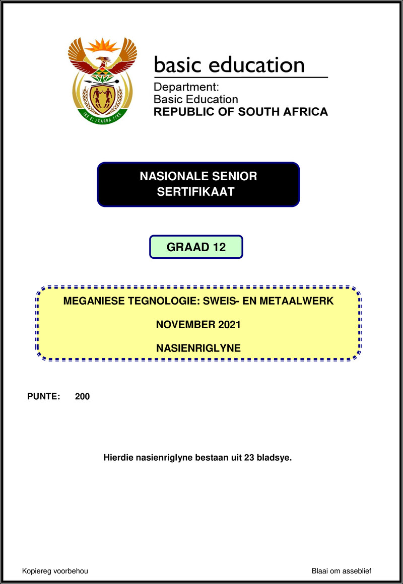 Grade 12 Mechanical Technology past paper 2021 – mechanical technology nov 2021 welding metalwork mg afr gr12