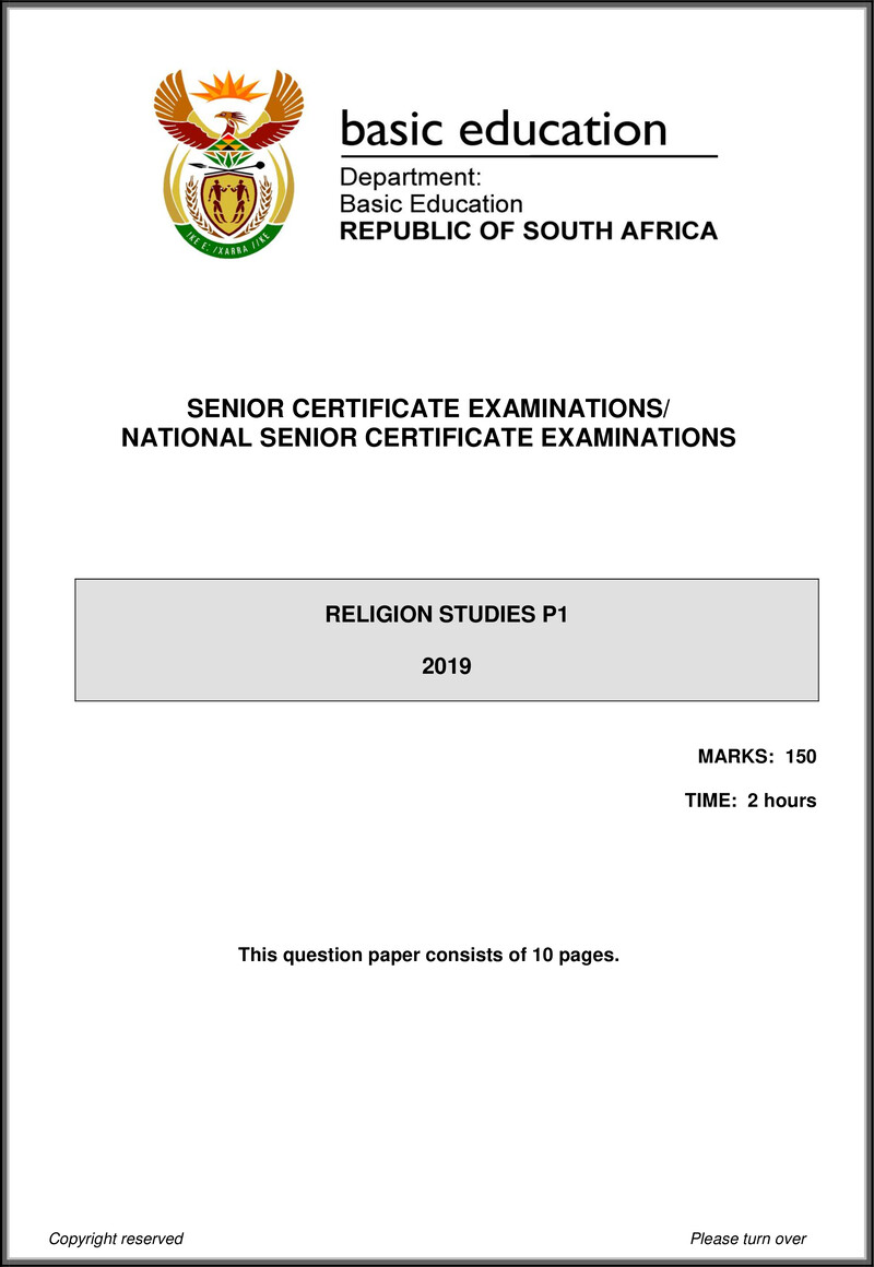 Grade 12 Religion Studies past paper 2019 – religion studies p1 may june 2019 eng gr12