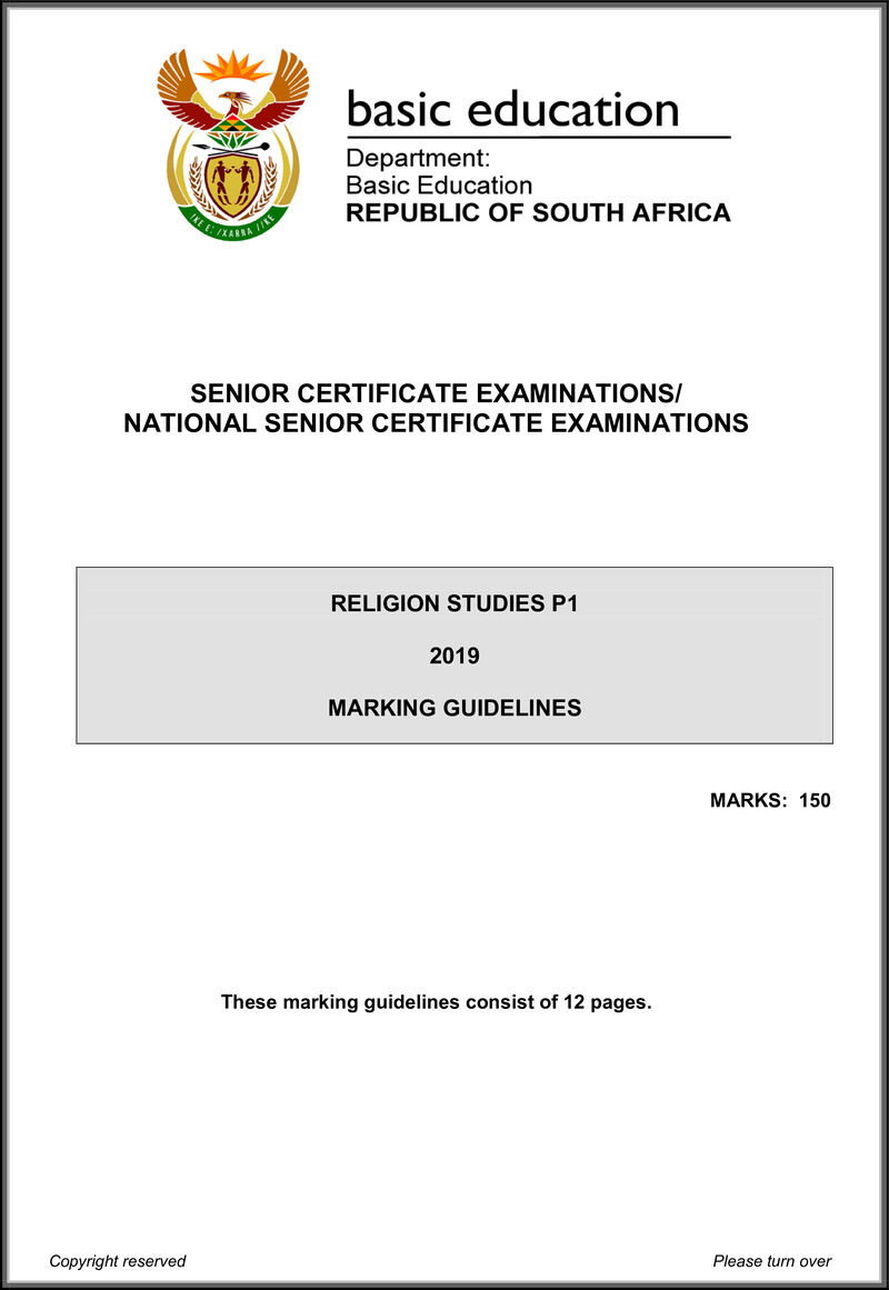 Grade 12 Religion Studies past paper 2019 – religion studies p1 may june 2019 memo eng gr12