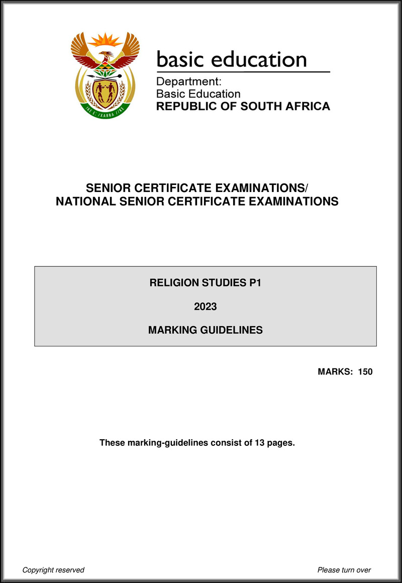 Grade 12 Religion Studies past paper 2023 – religion studies p1 may june 2023 mg eng gr12