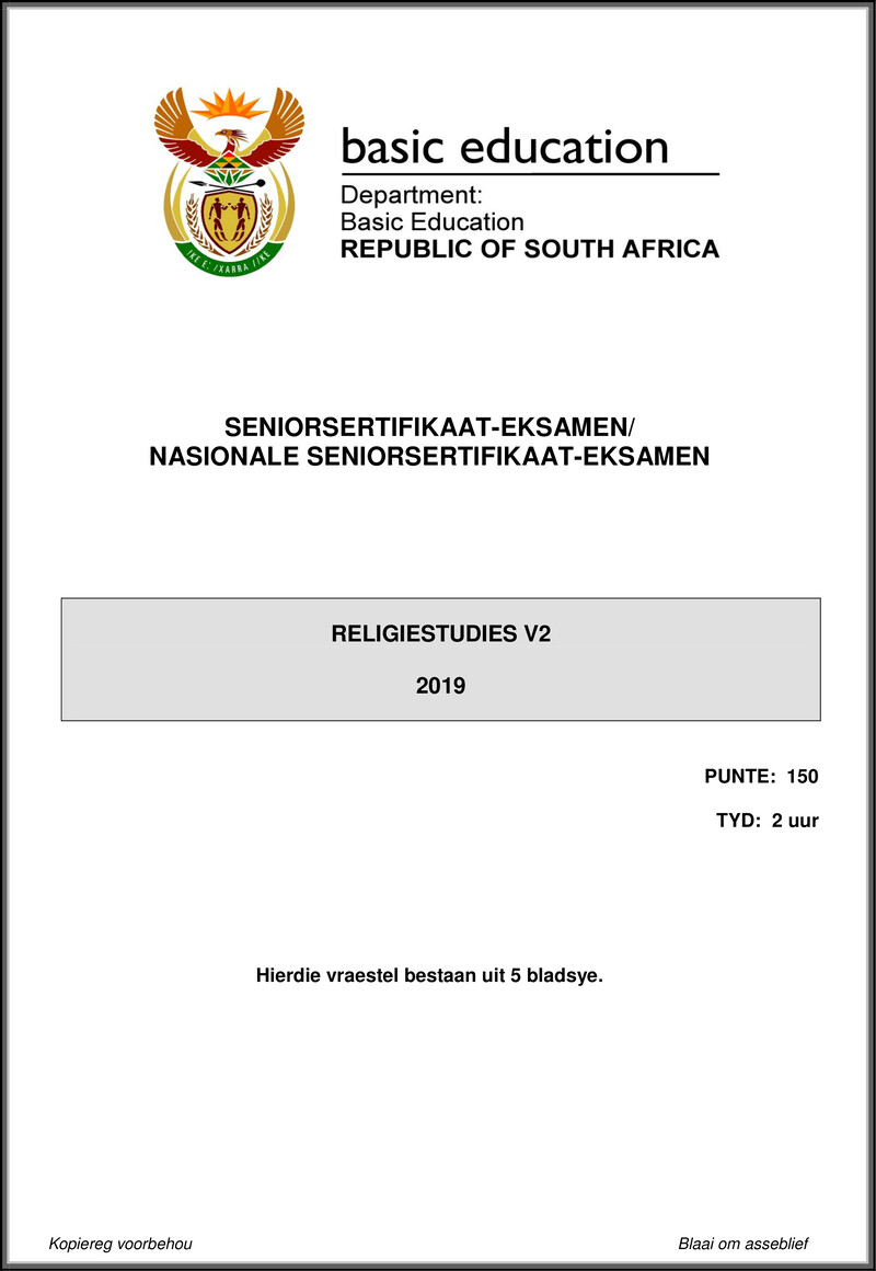 Grade 12 Religion Studies past paper 2019 – religion studies p2 may june 2019 afr gr12