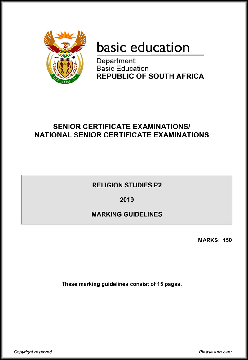 Grade 12 Religion Studies past paper 2019 – religion studies p2 may june 2019 memo eng gr12