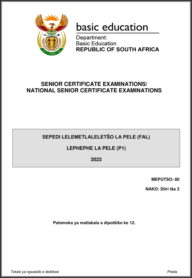 Grade 12 Sepedi past paper 2023 – sepedi fal p1 may june 2023 gr12