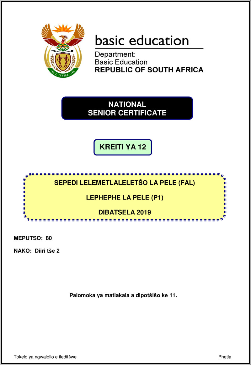Grade 12 Sepedi past paper 2019 – sepedi fal p1 nov 2019 gr12