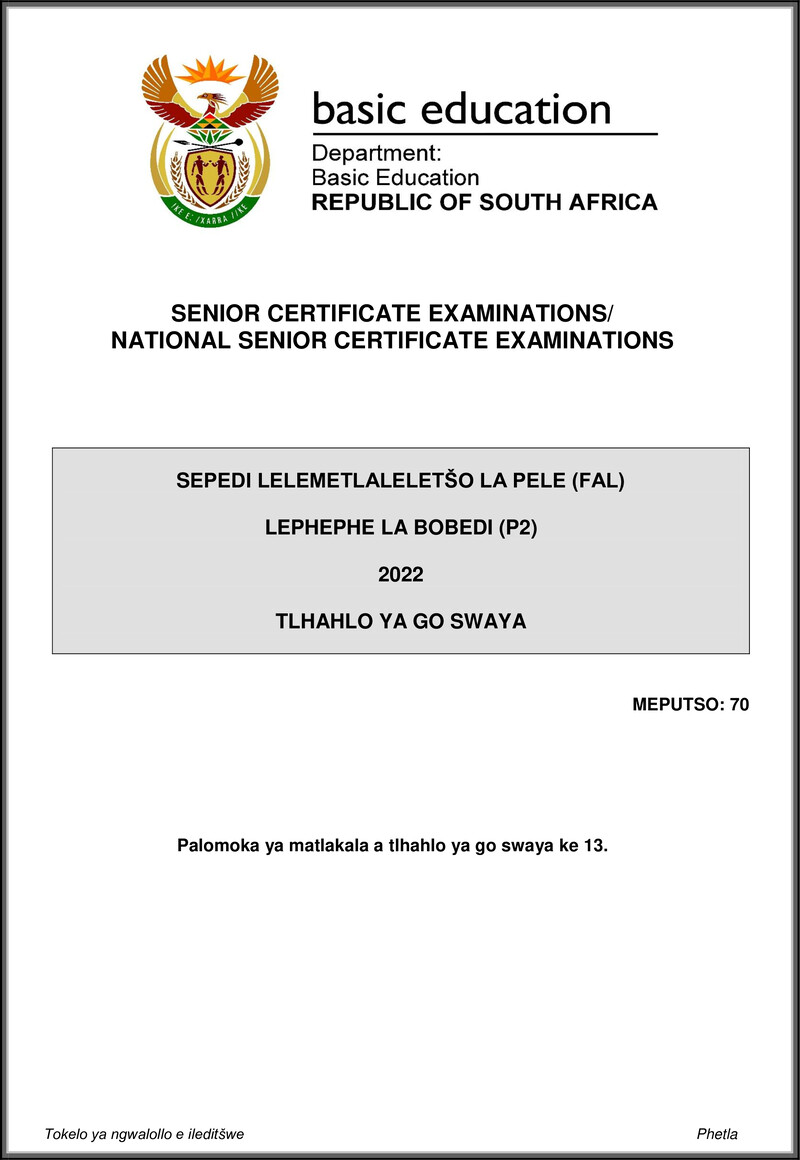 Grade 12 Sepedi past paper 2022 – sepedi fal p2 may june 2022 mg gr12