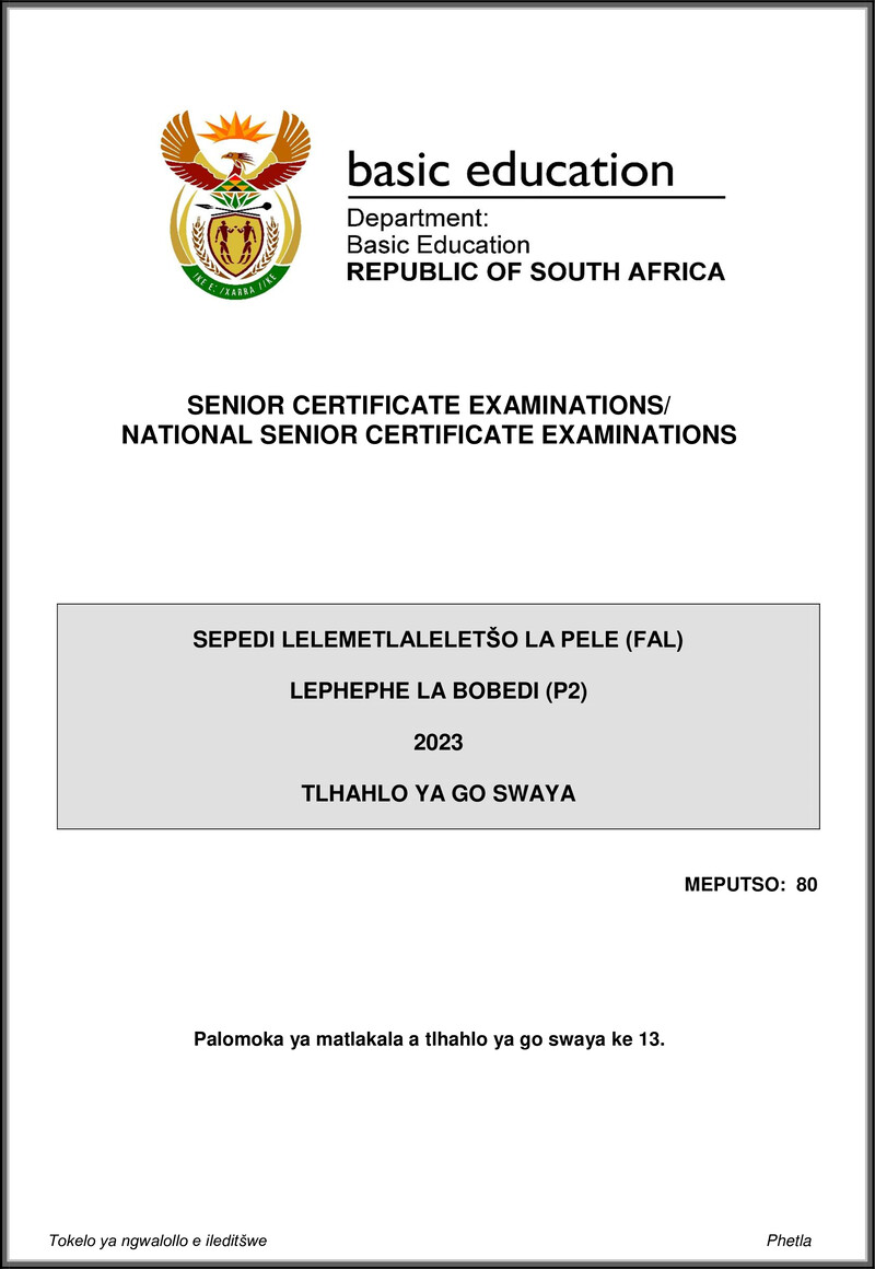 Grade 12 Sepedi past paper 2023 – sepedi fal p2 may june 2023 mg gr12