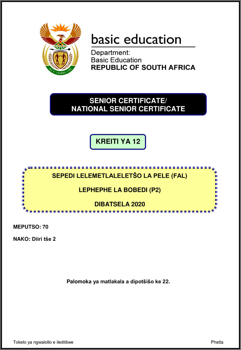 Grade 12 Sepedi past paper 2020 – sepedi fal p2 nov 2020 gr12