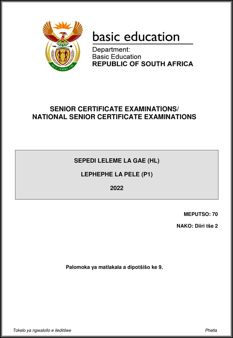 Grade 12 Sepedi past paper 2022 – sepedi hl p1 may june 2022 gr12