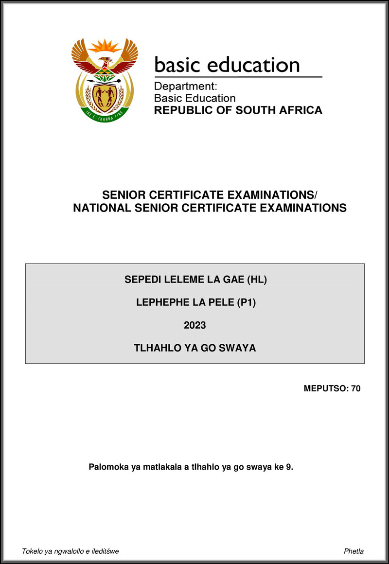 Grade 12 Sepedi past paper 2023 – sepedi hl p1 may june 2023 mg gr12