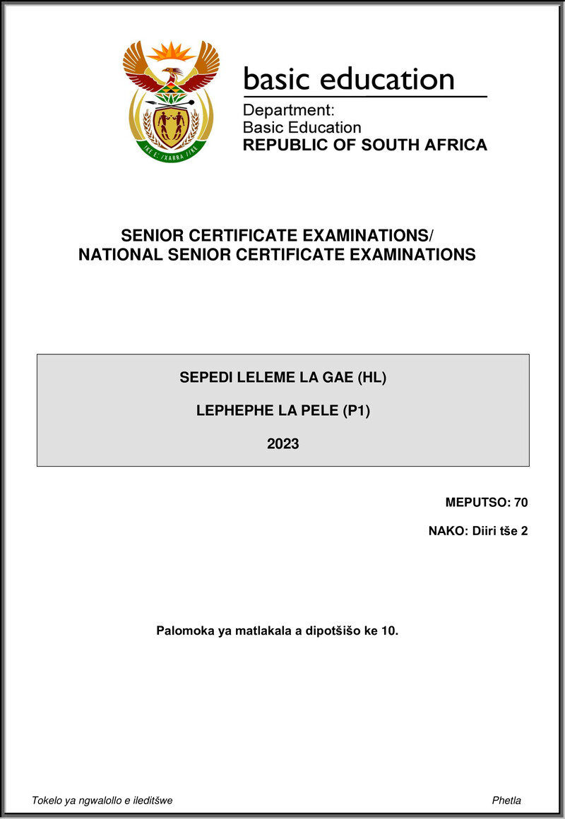 Grade 12 Sepedi past paper 2023 – sepedi hl p1 may june 2023 gr12