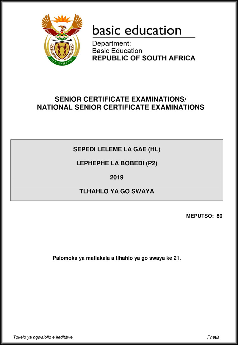 Grade 12 Sepedi past paper 2019 – sepedi hl p2 may june 2019 memo gr12