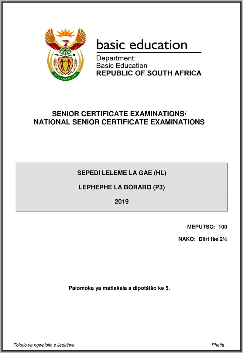 Grade 12 Sepedi past paper 2019 – sepedi hl p3 may june 2019 gr12