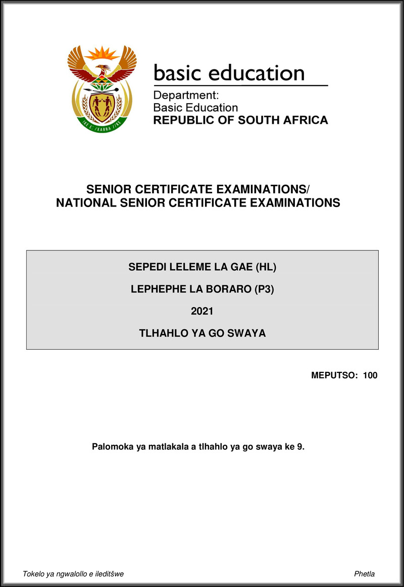 Grade 12 Sepedi past paper 2021 – sepedi hl p3 may june 2021 mg gr12