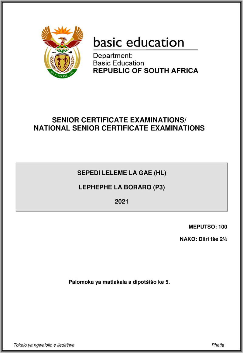 Grade 12 Sepedi past paper 2021 – sepedi hl p3 may june 2021 gr12