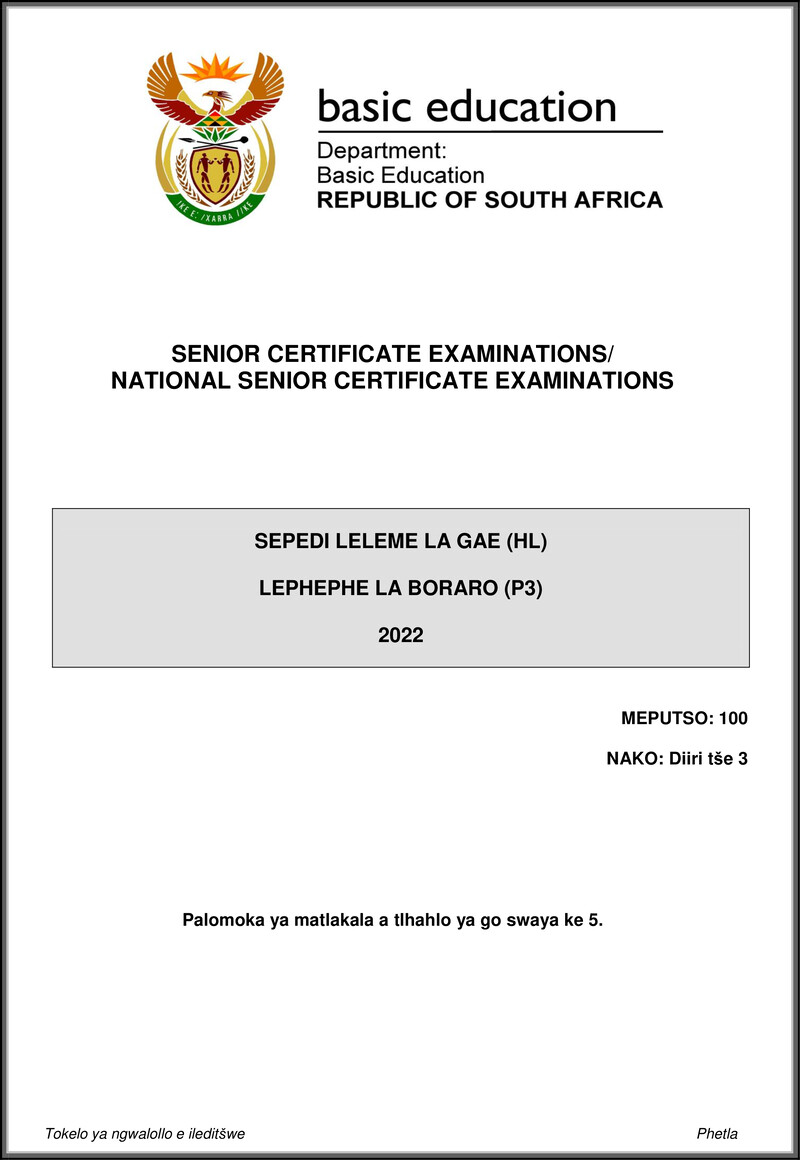 Grade 12 Sepedi past paper 2022 – sepedi hl p3 may june 2022 gr12