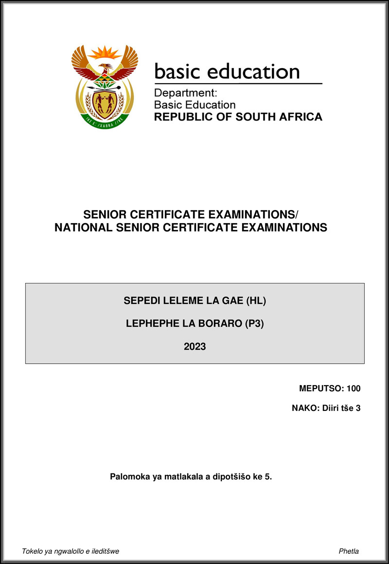 Grade 12 Sepedi past paper 2023 – sepedi hl p3 may june 2023 gr12