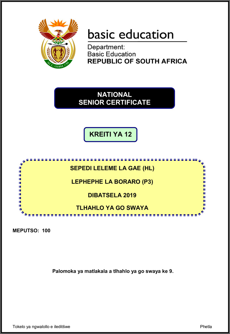 Grade 12 Sepedi past paper 2019 – sepedi hl p3 nov 2019 memo gr12