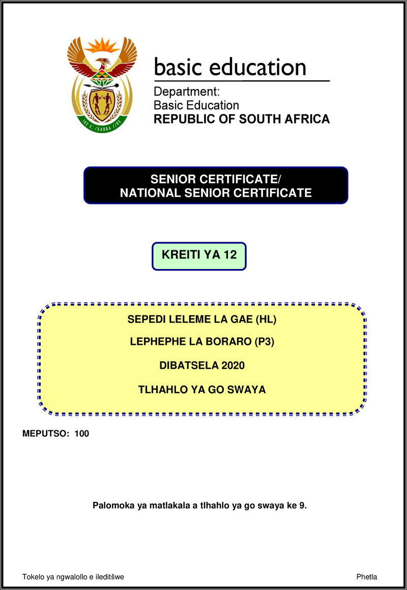 Grade 12 Sepedi past paper 2020 – sepedi hl p3 nov 2020 memo gr12