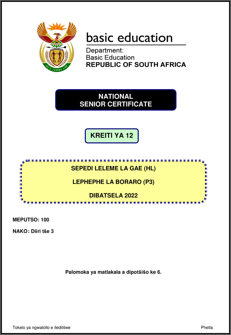 Sepedi Hl P3 Nov 2022 Gr12