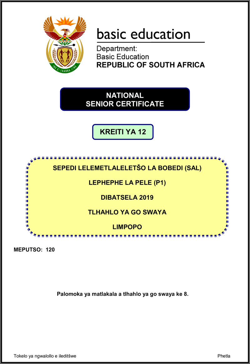 Grade 12 Sepedi past paper 2019 – sepedi sal p1 nov 2019 memo limpopo gr12