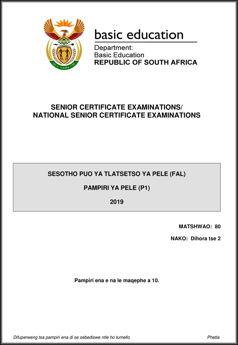 Sesotho Fal P1 May June 2019 Gr12
