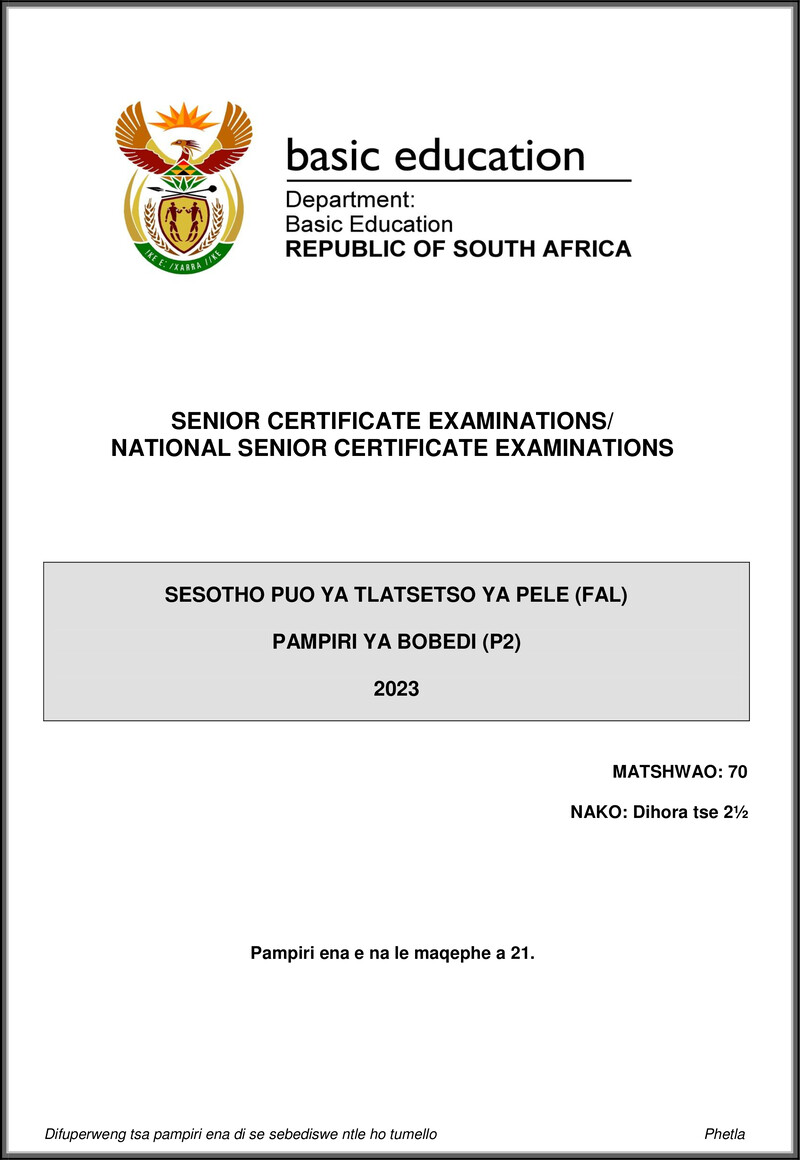 Grade 12 Sesotho past paper 2023 – sesotho fal p2 may june 2023 gr12