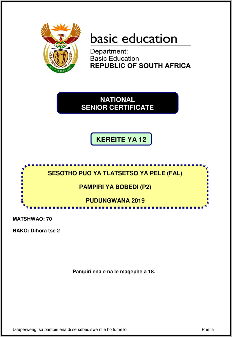 Sesotho Fal P2 Nov 2019 Gr12