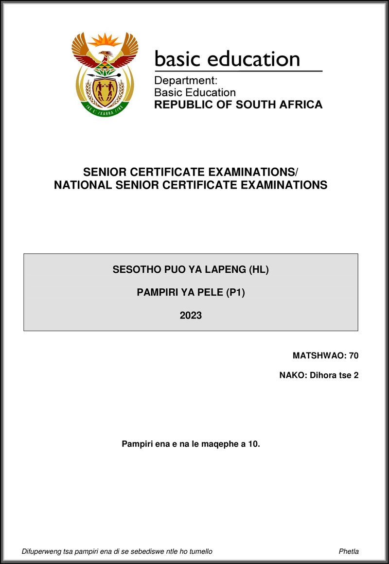 Sesotho Hl P1 May June 2023 Gr12