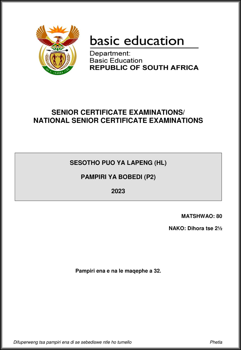 Sesotho Hl P2 May June 2023 Gr12