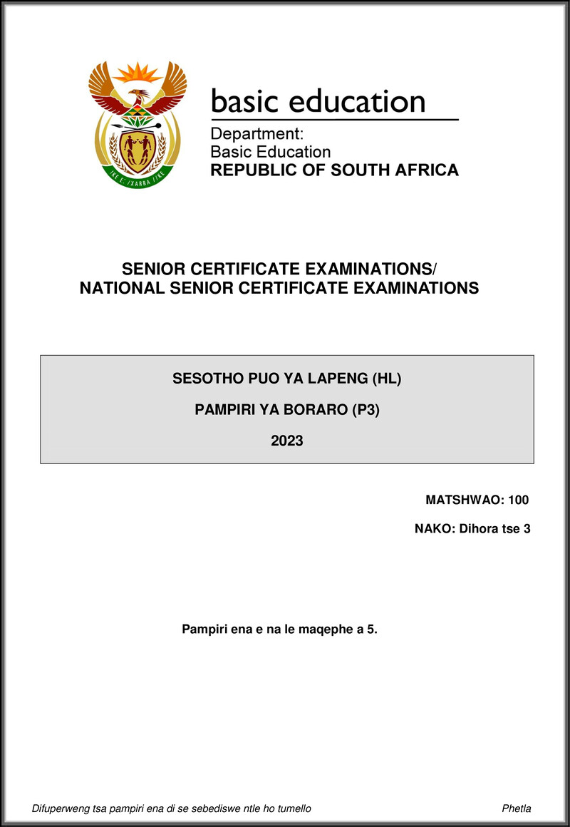 Sesotho Hl P3 May June 2023 Gr12