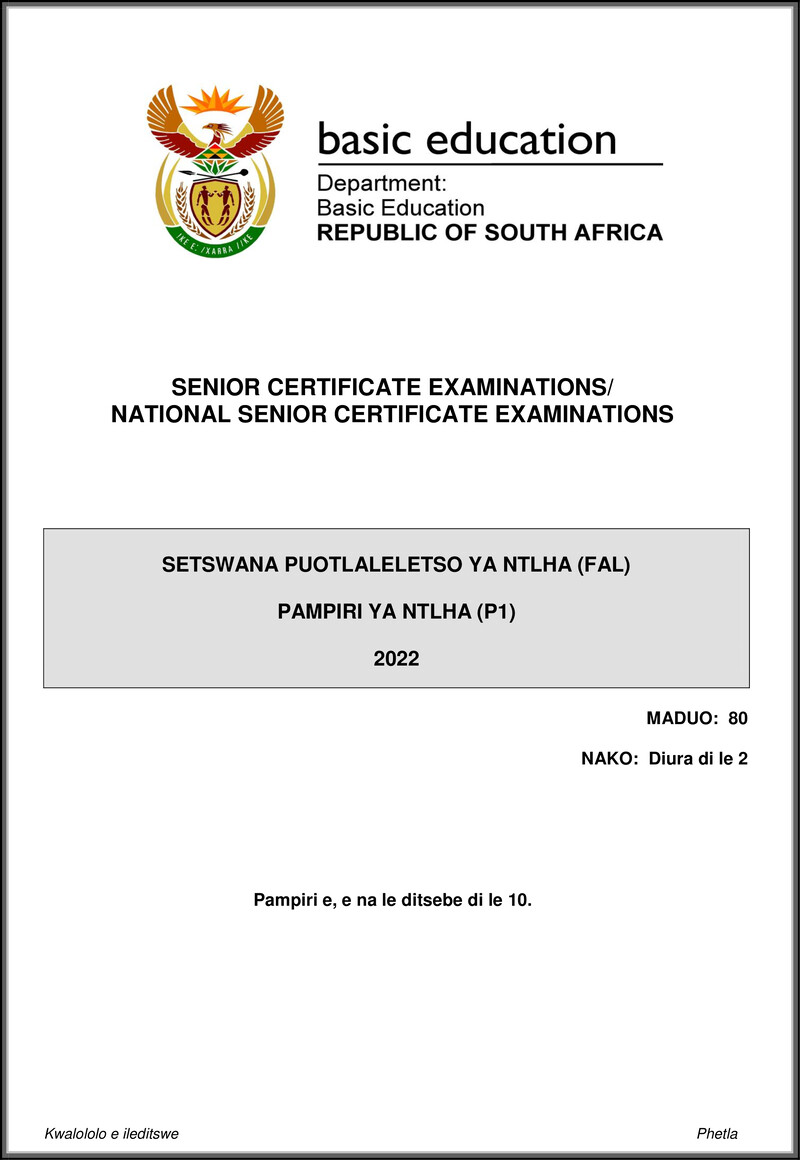 Setswana Fal P1 May June 2022 Gr12