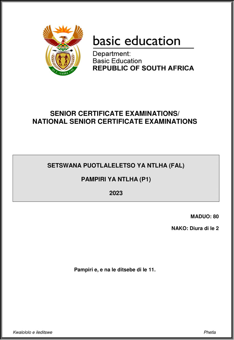 Setswana Fal P1 May June 2023 Gr12