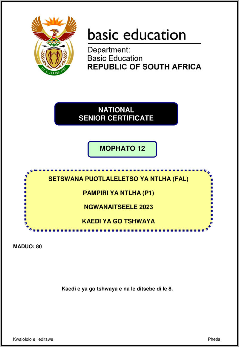 Setswana Fal P1 Nov 2023 Mg Gr12
