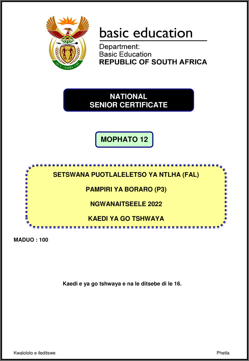 Setswana Fal P3 Nov 2022 Mg Gr12