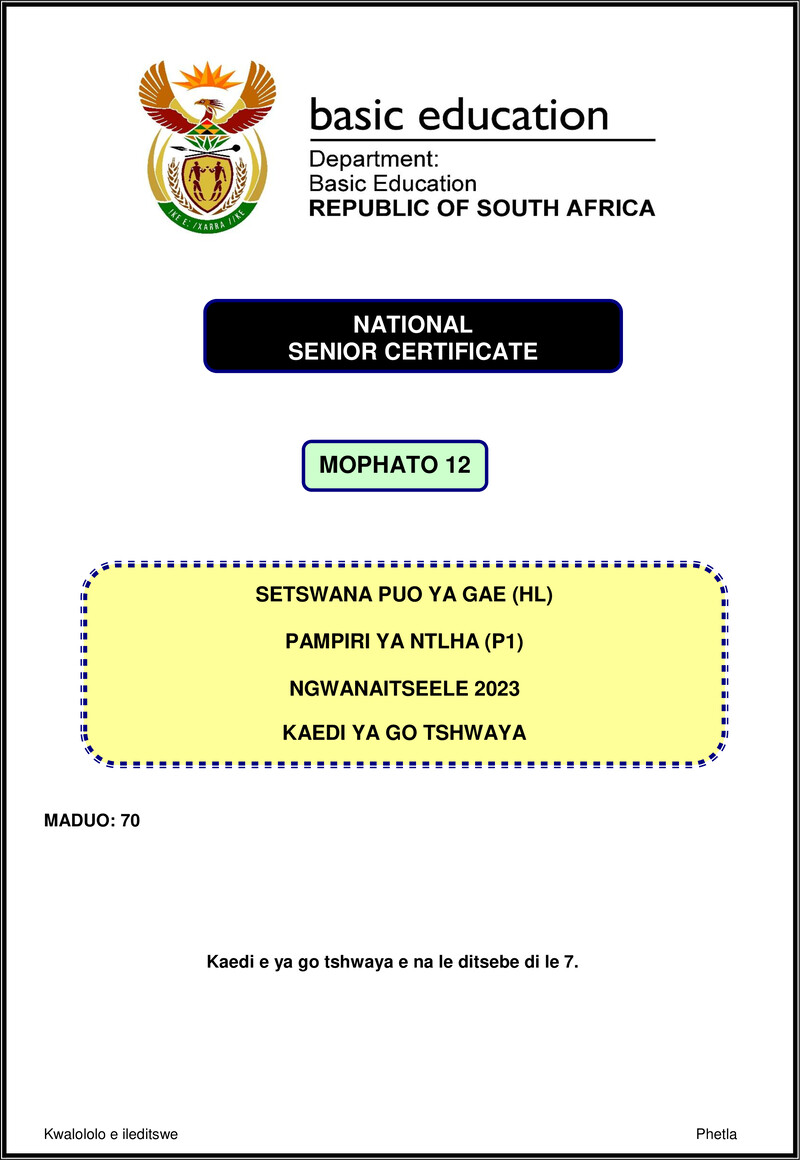 Setswana Hl P1 Nov 2023 Mg Gr12