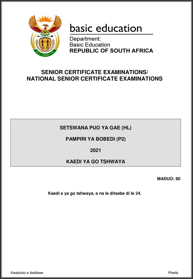 Setswana Hl P2 May June 2021 Mg Gr12