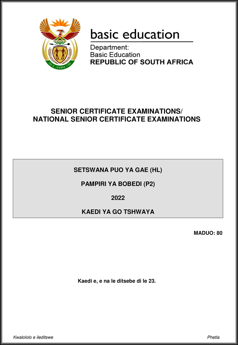 Setswana Hl P2 May June 2022 Mg Gr12