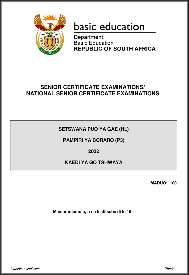 Setswana Hl P3 May June 2022 Mg Gr12