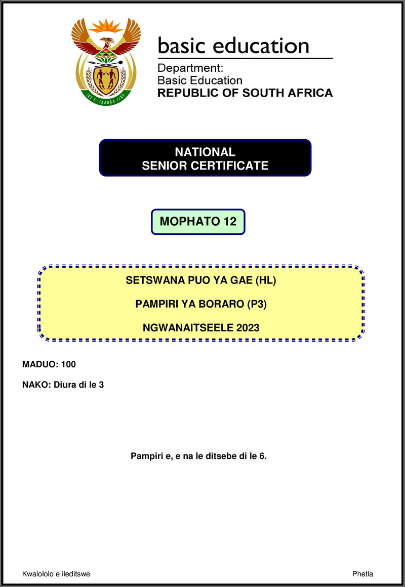 Setswana Hl P3 Nov 2023 Gr12