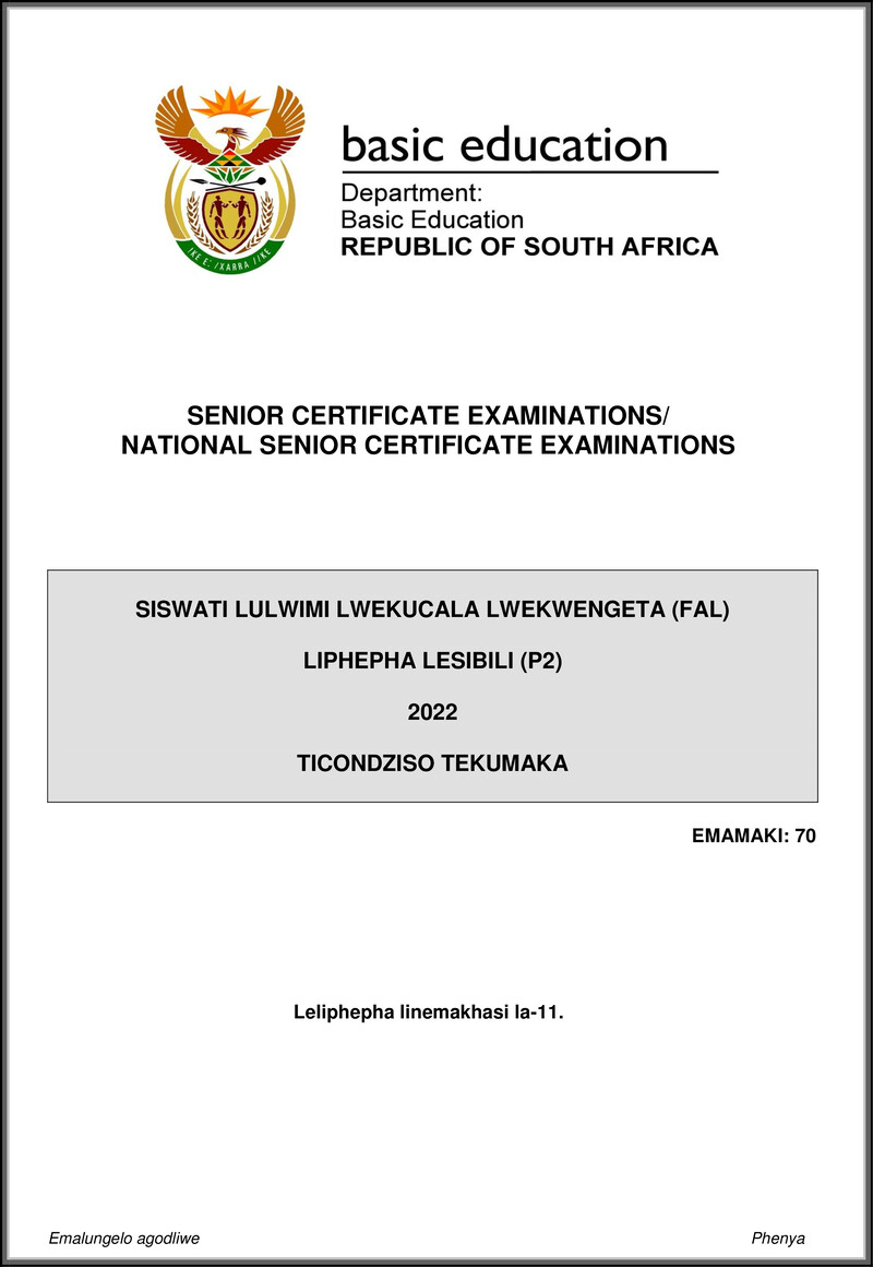 Siswati Fal P2 May June 2022 Mg Gr12