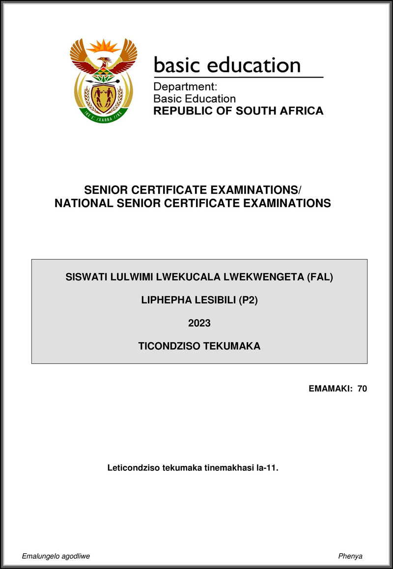 Siswati Fal P2 May June 2023 Mg Gr12