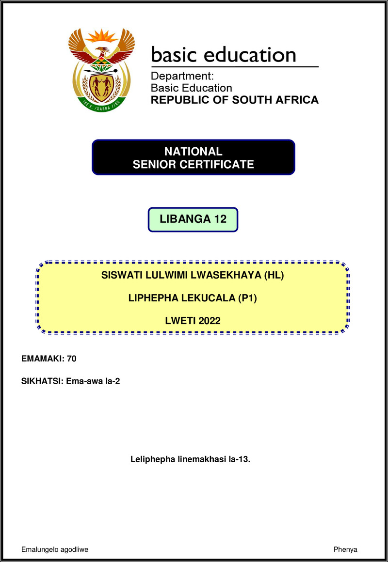 Siswati Hl P1 Nov 2022 Gr12