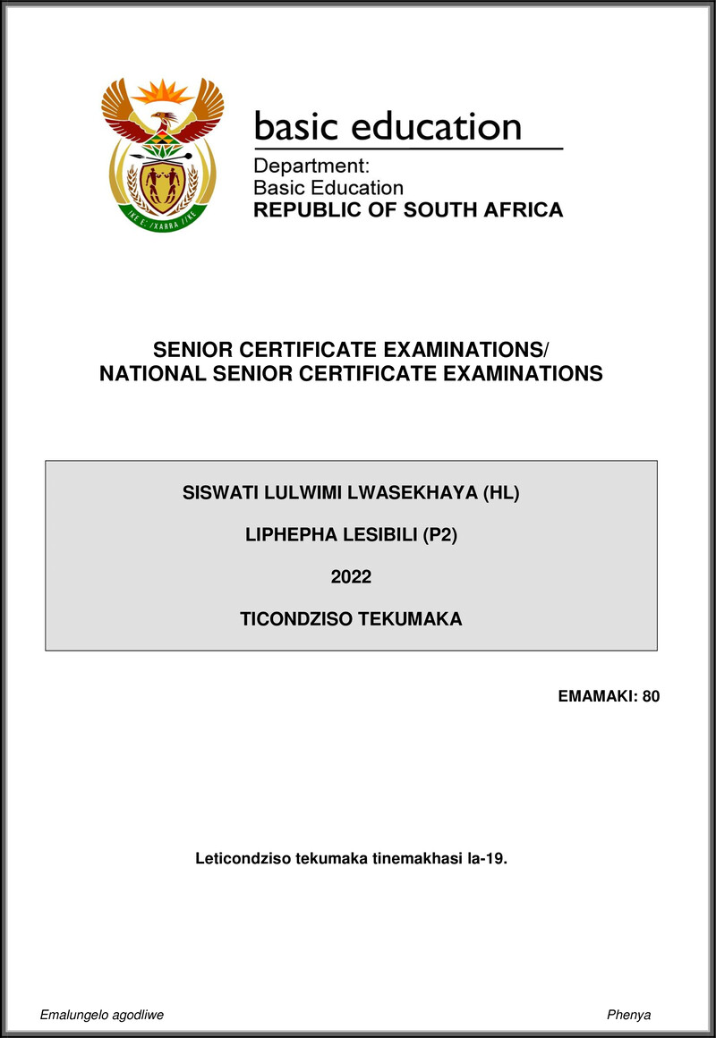 Grade 12 Siswati past paper 2022 – siswati hl p2 may june 2022 mg gr12