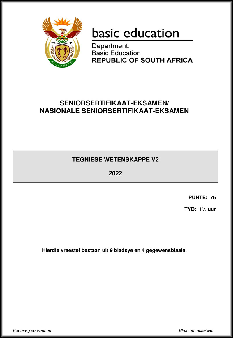 Grade 12 Technical Sciences past paper 2022 – technical sciences p2 may june 2022 afr gr12