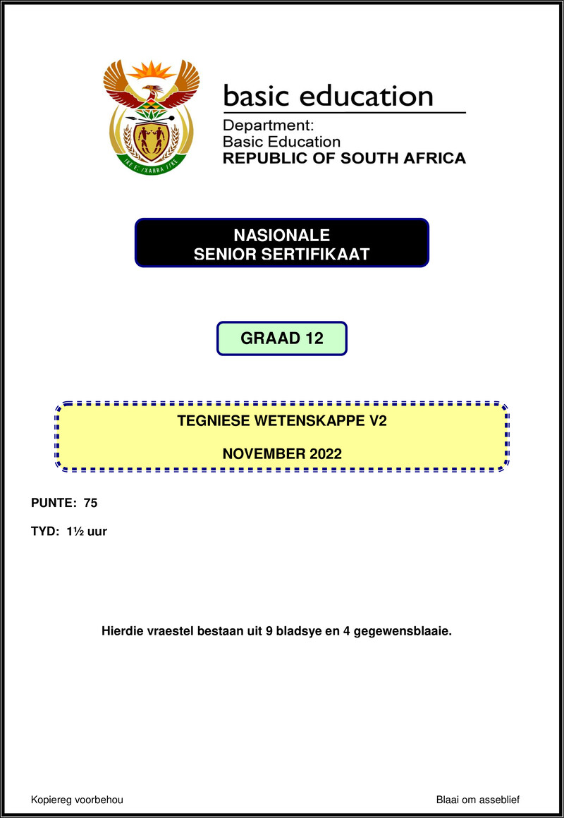 Technical Sciences P2 Nov 2022 Afr Gr12