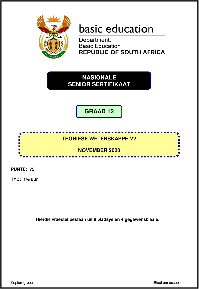 Technical Sciences P2 Nov 2023 Afr Gr12