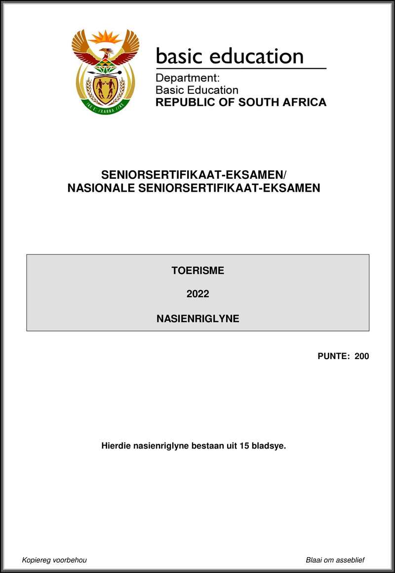 Grade 12 Tourism past paper 2022 – tourism may june 2022 mg afr gr12